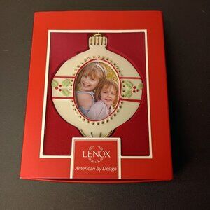 Lenox Ceramic Christmas Frame Photo Ornament Green & Red Gold Accents In Box